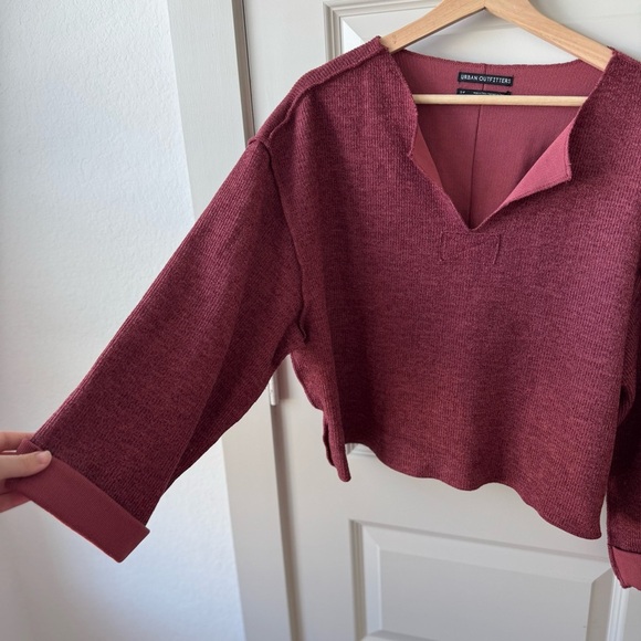 Urban Outfitters Jax Inside Out Notch Maroon Long Sleeve V-Neck Sweater Small - Picture 7 of 8